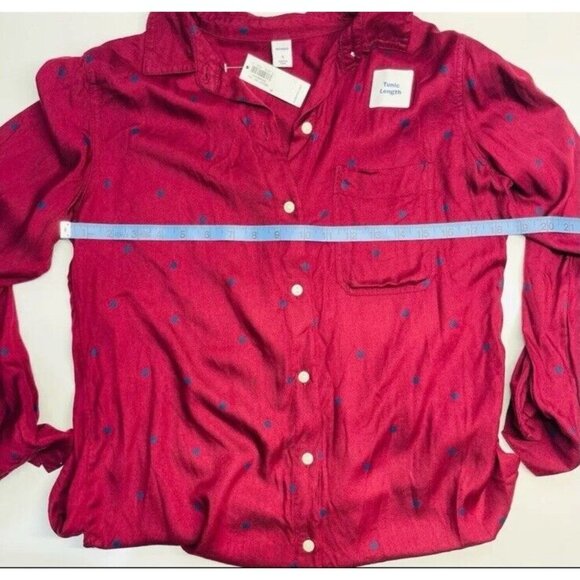 Old Navy Women's Polka Dots Long Sleeve Shirt Size Small Red Button Up New - Picture 2 of 8